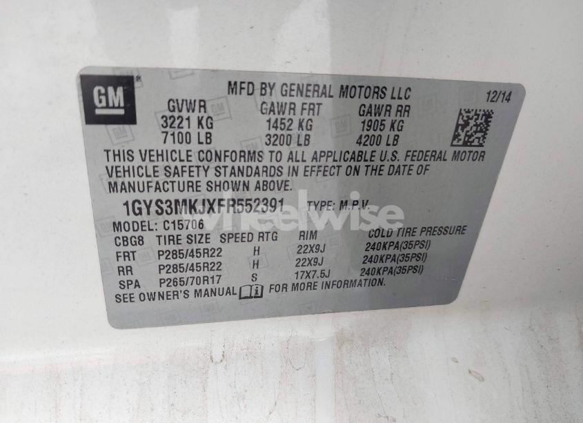 Photo 9 of 2015 Cadillac Escalade LUXURY (VIN 1GYS3MKJXFR552391)