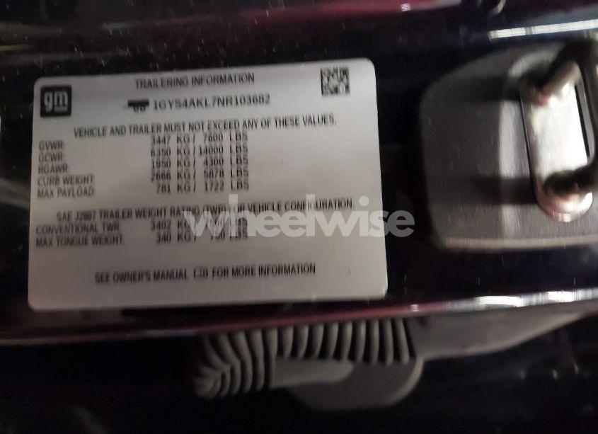 Photo 9 of 2022 Cadillac Escalade 4WD LUXURY (VIN 1GYS4AKL7NR103682)