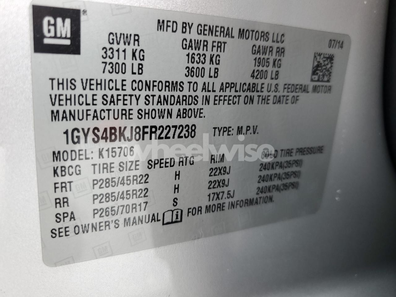 Photo 13 of 2015 CADILLAC ESCALADE LUXURY (VIN 1GYS4BKJ8FR227238)