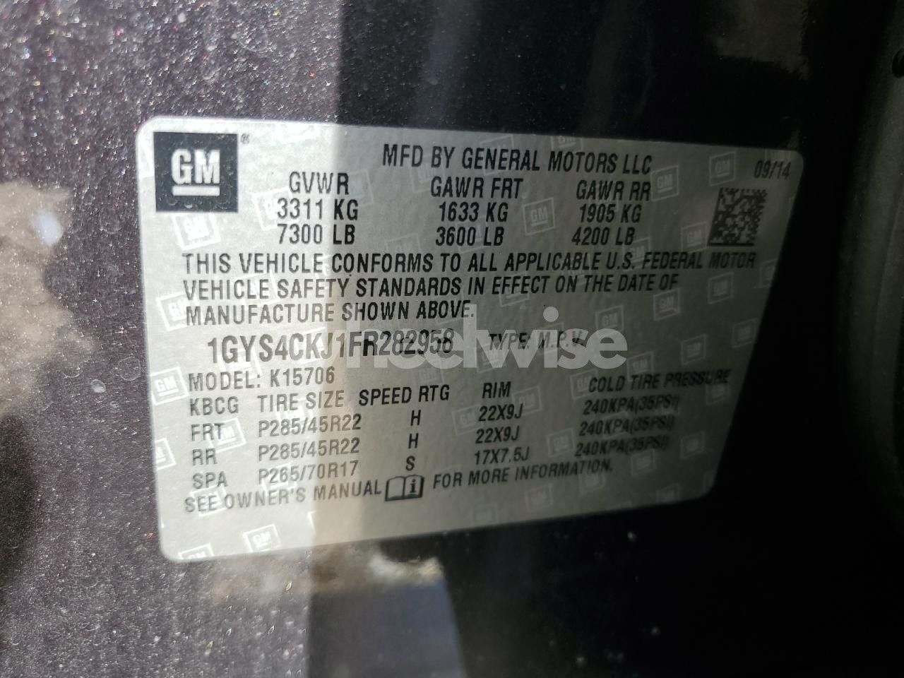 Photo 13 of 2015 CADILLAC ESCALADE PREMIUM (VIN 1GYS4CKJ1FR282958)