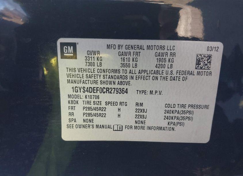 Photo 9 of 2012 Cadillac Escalade PLATINUM EDITION (VIN 1GYS4DEF0CR279364)