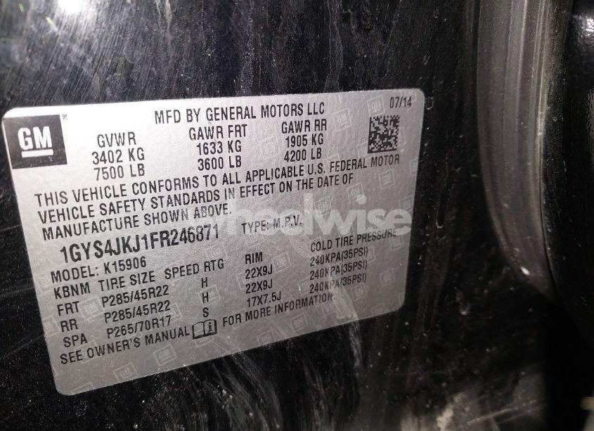 Photo 9 of 2015 Cadillac Escalade ESV PREMIUM (VIN 1GYS4JKJ1FR246871)