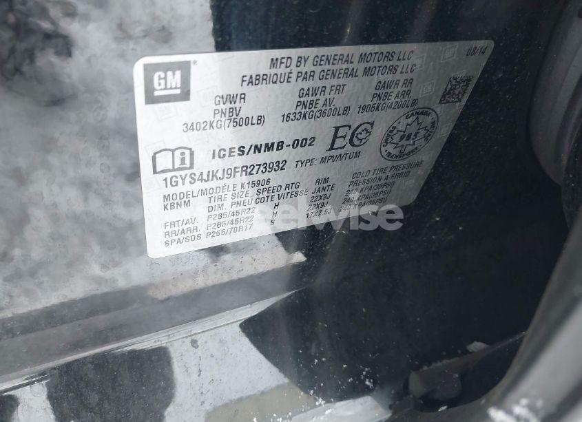 Photo 9 of 2015 Cadillac Escalade ESV PREMIUM (VIN 1GYS4JKJ9FR273932)