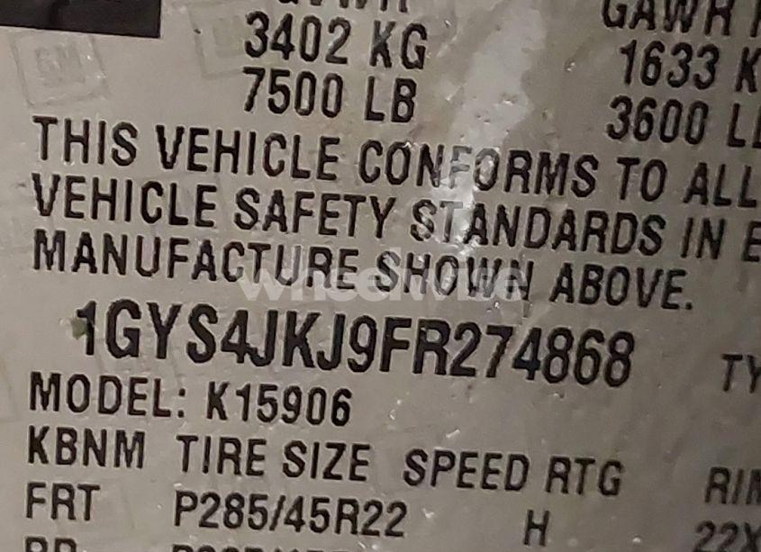 Photo 9 of 2015 Cadillac Escalade ESV PREMIUM (VIN 1GYS4JKJ9FR274868)