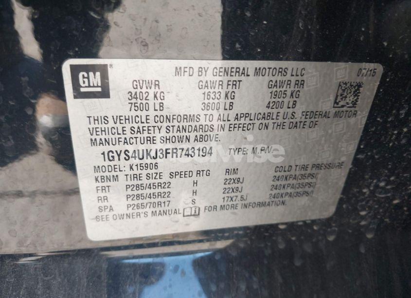 Photo 9 of 2015 Cadillac Escalade ESV PLATINUM (VIN 1GYS4UKJ3FR743194)