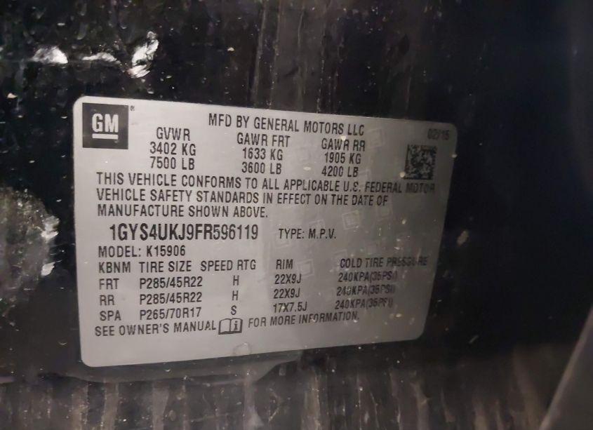 Photo 9 of 2015 Cadillac Escalade ESV PLATINUM (VIN 1GYS4UKJ9FR596119)