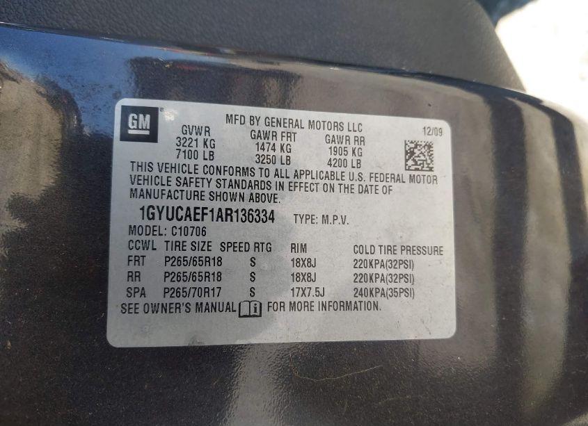 Photo 9 of 2010 Cadillac Escalade STANDARD (VIN 1GYUCAEF1AR136334)