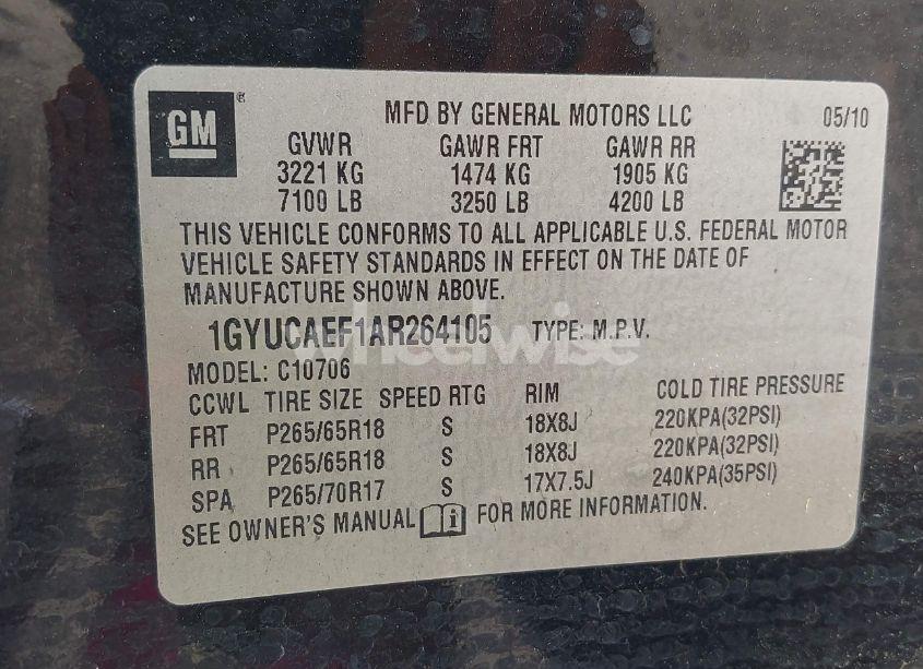 Photo 9 of 2010 Cadillac Escalade STANDARD (VIN 1GYUCAEF1AR264105)