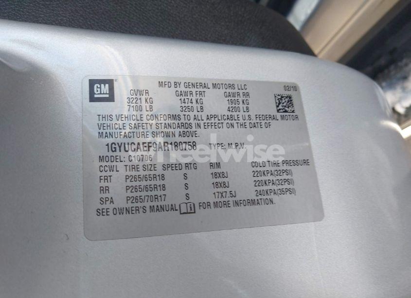 Photo 9 of 2010 Cadillac Escalade STANDARD (VIN 1GYUCAEF9AR180758)