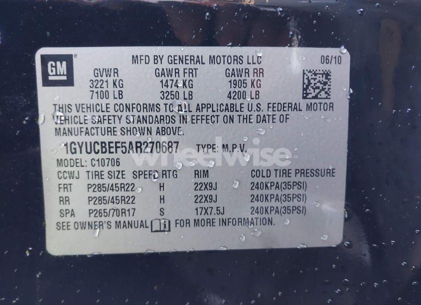 Photo 9 of 2010 Cadillac Escalade LUXURY (VIN 1GYUCBEF5AR270687)