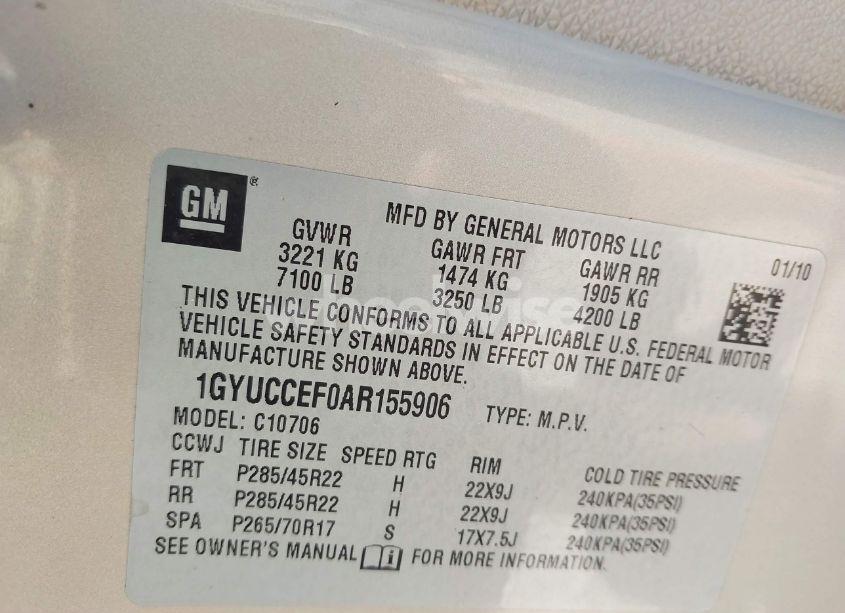 Photo 9 of 2010 Cadillac Escalade PREMIUM (VIN 1GYUCCEF0AR155906)