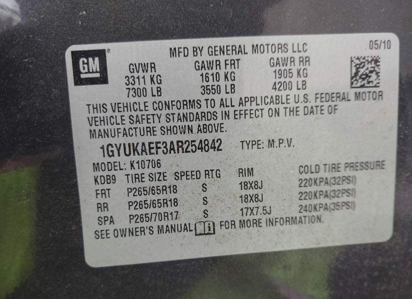 Photo 9 of 2010 Cadillac Escalade STANDARD (VIN 1GYUKAEF3AR254842)