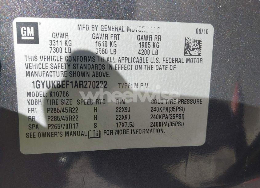 Photo 9 of 2010 Cadillac Escalade LUXURY (VIN 1GYUKBEF1AR270222)