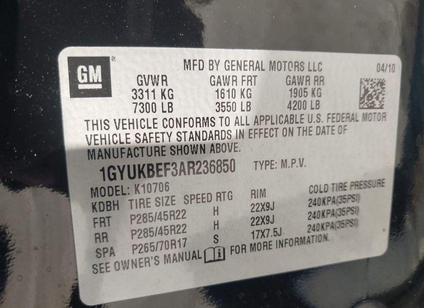 Photo 9 of 2010 Cadillac Escalade LUXURY (VIN 1GYUKBEF3AR236850)