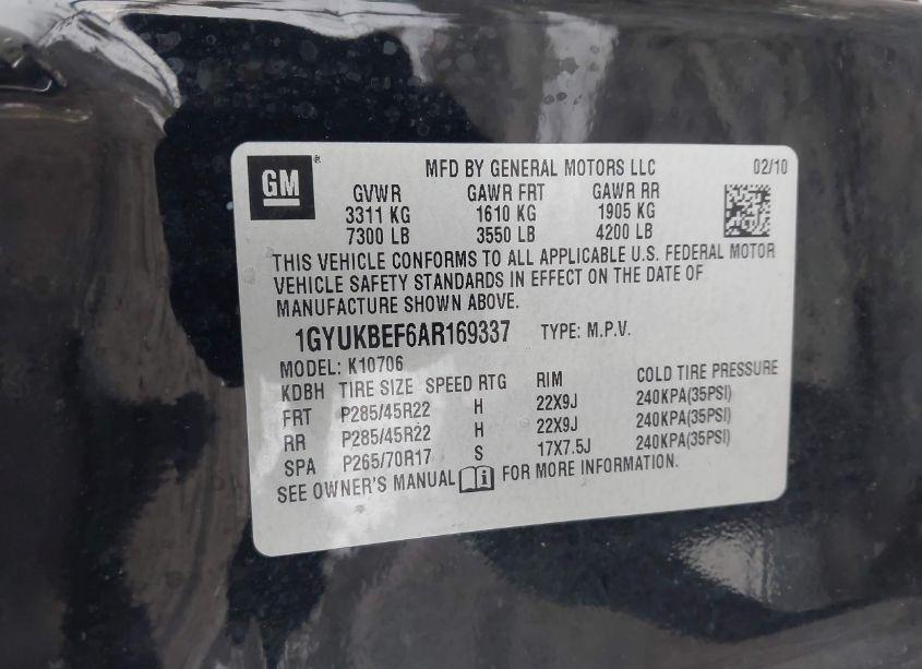 Photo 9 of 2010 Cadillac Escalade LUXURY (VIN 1GYUKBEF6AR169337)