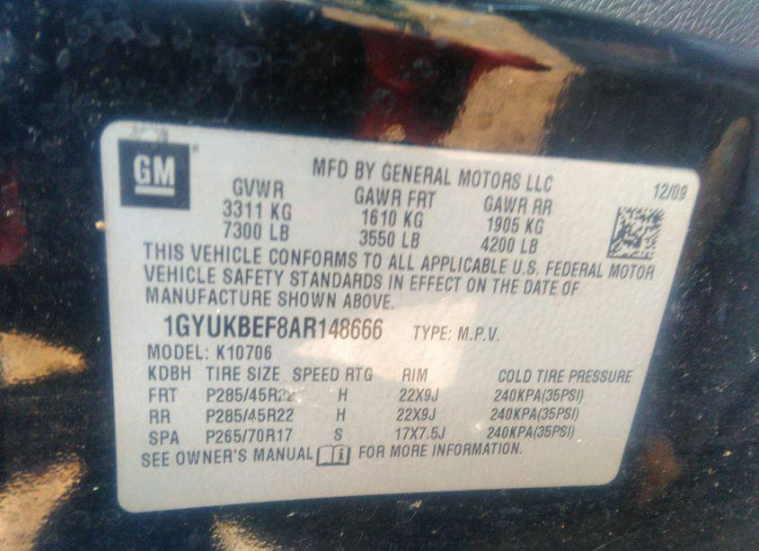 Photo 9 of 2010 Cadillac Escalade LUXURY (VIN 1GYUKBEF8AR148666)