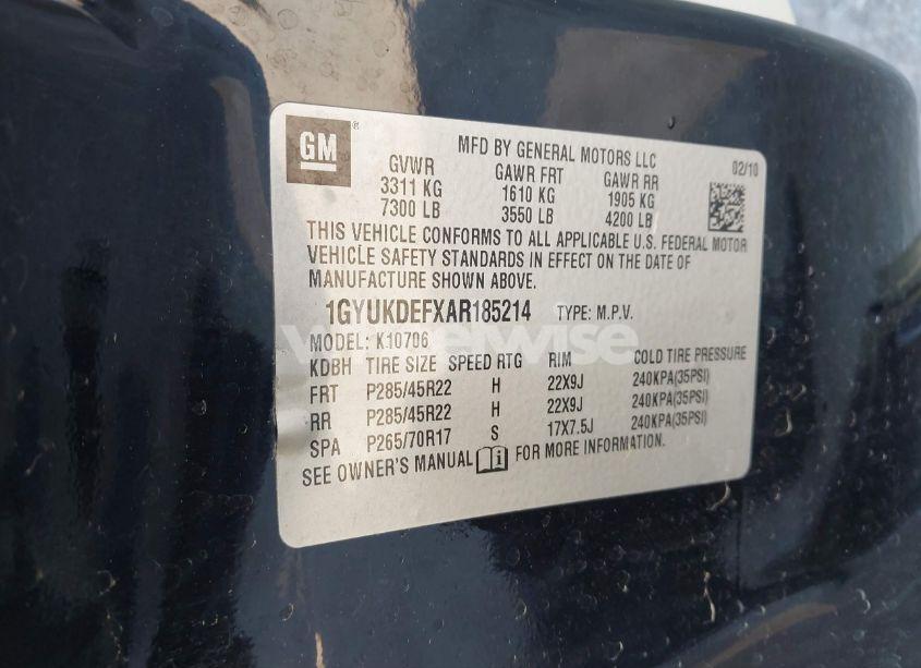Photo 9 of 2010 Cadillac Escalade PLATINUM EDITION (VIN 1GYUKDEFXAR185214)