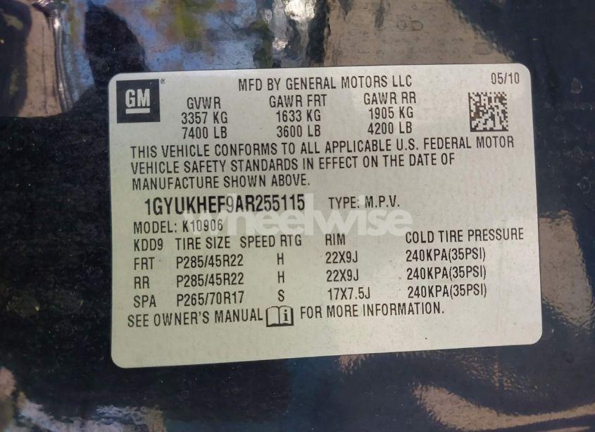 Photo 9 of 2010 Cadillac Escalade ESV LUXURY (VIN 1GYUKHEF9AR255115)