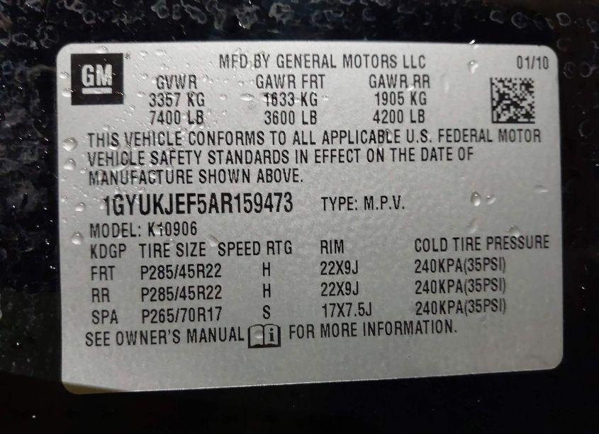 Photo 9 of 2010 Cadillac Escalade ESV PREMIUM (VIN 1GYUKJEF5AR159473)