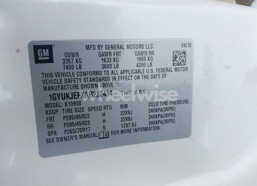 Photo 9 of 2010 Cadillac Escalade ESV PREMIUM (VIN 1GYUKJEFXAR232434)