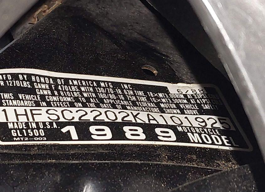 Photo 10 of 1989 Honda Gl1500 (VIN 1HFSC2202KA101925)