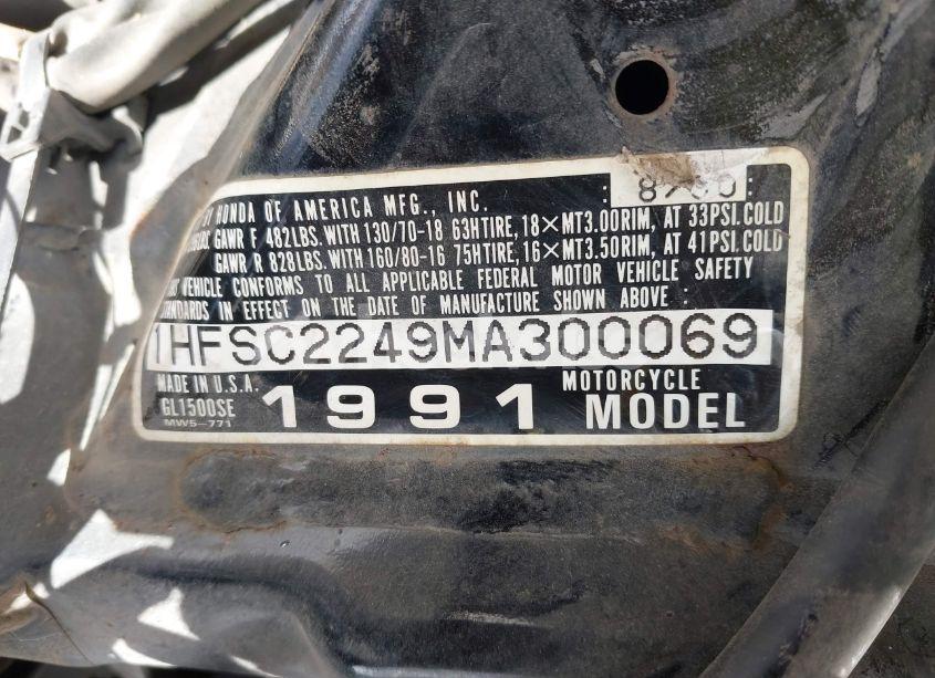 Photo 10 of 1991 Honda Gl1500 SE (VIN 1HFSC2249MA300069)