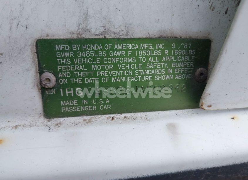 Photo 9 of 1988 Honda Accord LX (VIN 1HGCA5636JA003992)