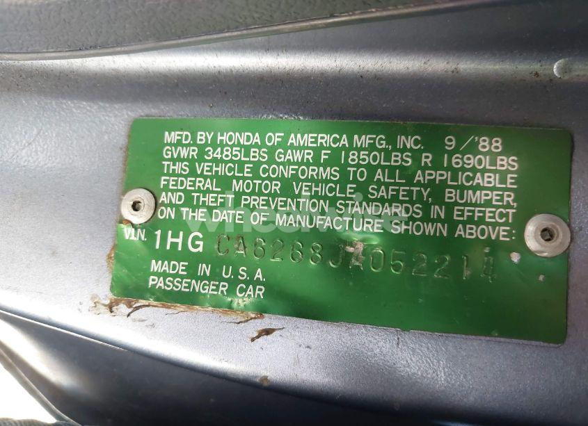 Photo 9 of 1988 Honda Accord DX (VIN 1HGCA6268JA052214)