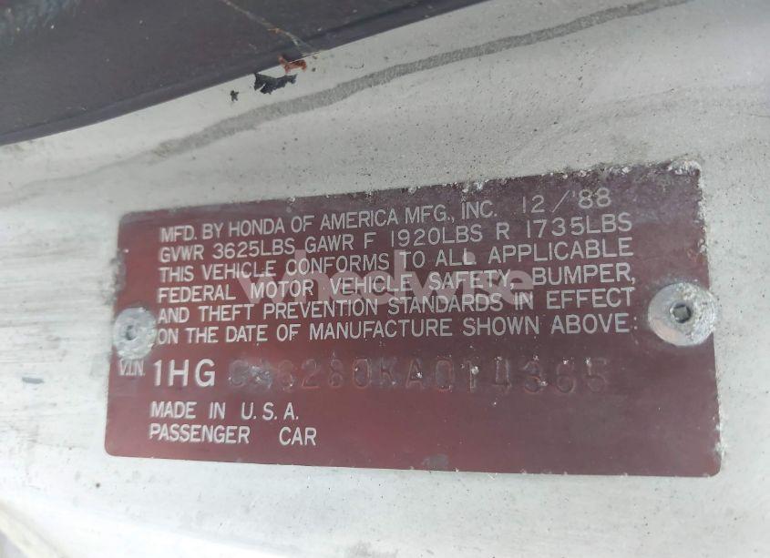 Photo 9 of 1989 Honda Accord LXI (VIN 1HGCA6280KA014365)