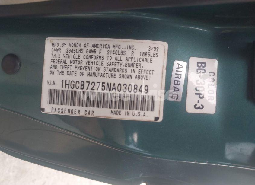 Photo 9 of 1992 Honda Accord EX (VIN 1HGCB7275NA030849)