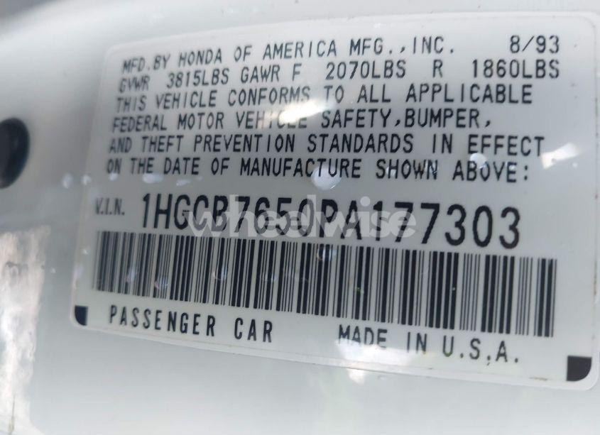 Photo 9 of 1993 Honda Accord LX (VIN 1HGCB7650PA177303)