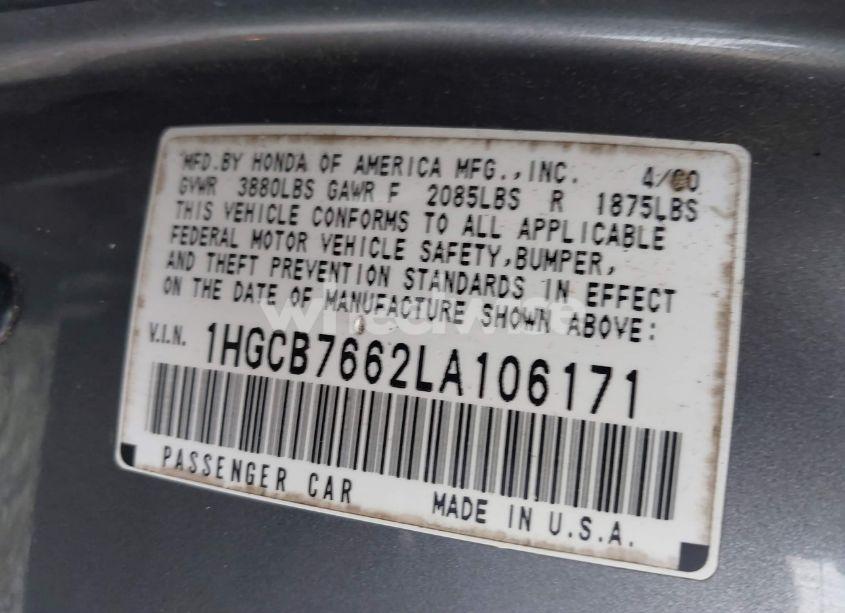 Photo 9 of 1990 Honda Accord EX/EX-R (VIN 1HGCB7662LA106171)