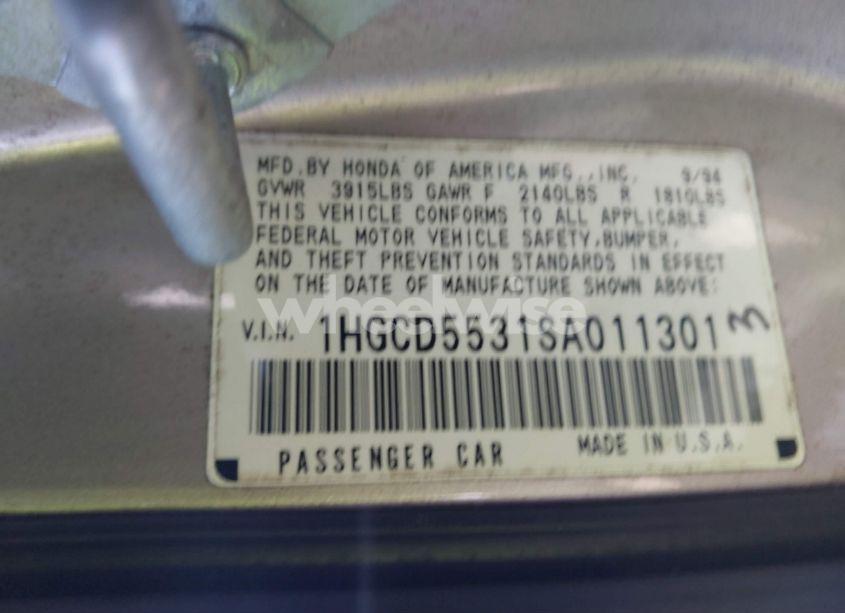 Photo 9 of 1995 Honda Accord LX/EX (VIN 1HGCD5531SA011301)