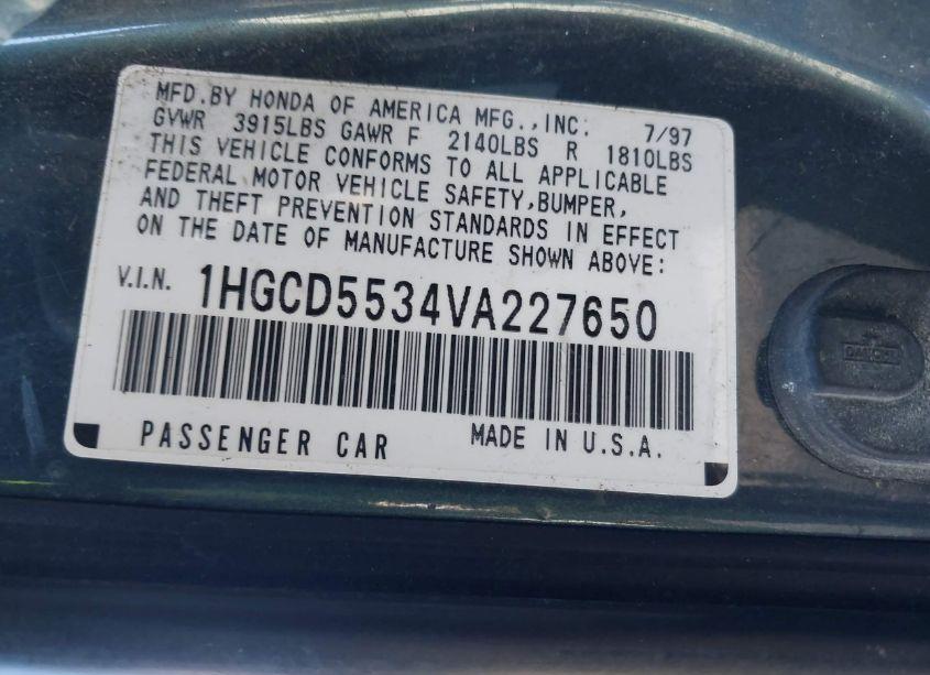 Photo 9 of 1997 Honda Accord LX (VIN 1HGCD5534VA227650)