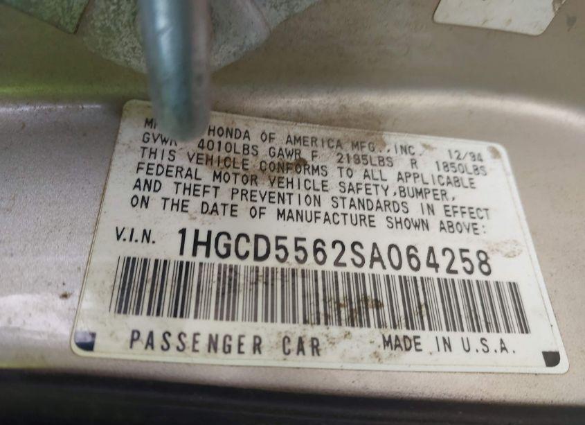 Photo 9 of 1995 Honda Accord EX (VIN 1HGCD5562SA064258)