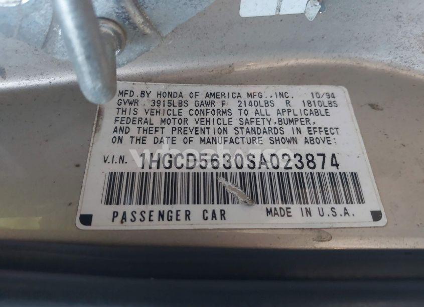 Photo 9 of 1995 Honda Accord LX/EX (VIN 1HGCD5630SA023874)