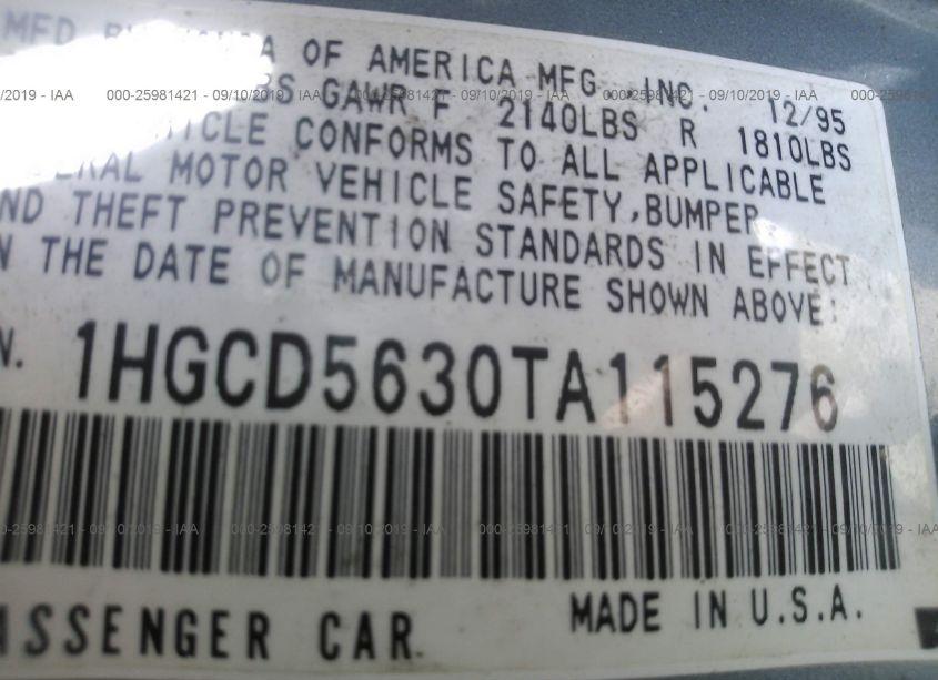 Photo 9 of 1996 Honda Accord LX/EX (VIN 1HGCD5630TA115276)