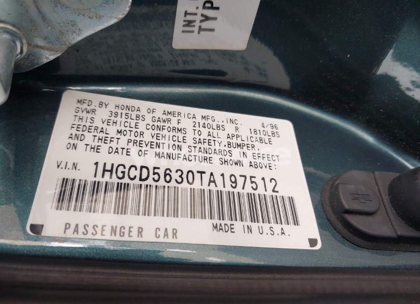 Photo 9 of 1996 Honda Accord LX/EX (VIN 1HGCD5630TA197512)