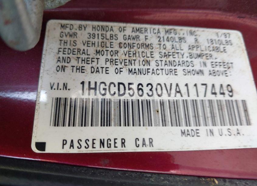 Photo 9 of 1997 Honda Accord LX (VIN 1HGCD5630VA117449)