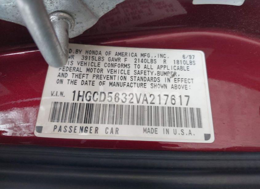 Photo 9 of 1997 Honda Accord LX (VIN 1HGCD5632VA217617)