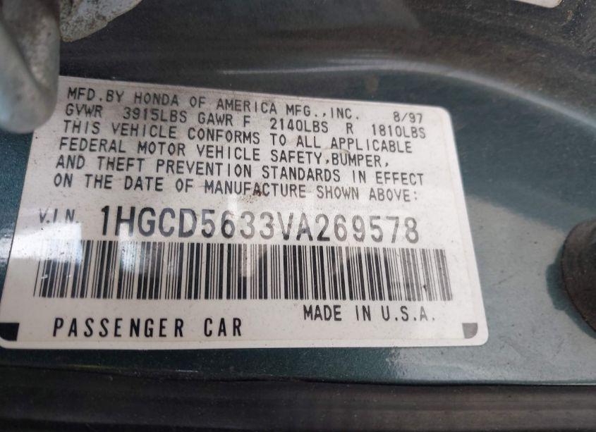 Photo 9 of 1997 Honda Accord LX (VIN 1HGCD5633VA269578)