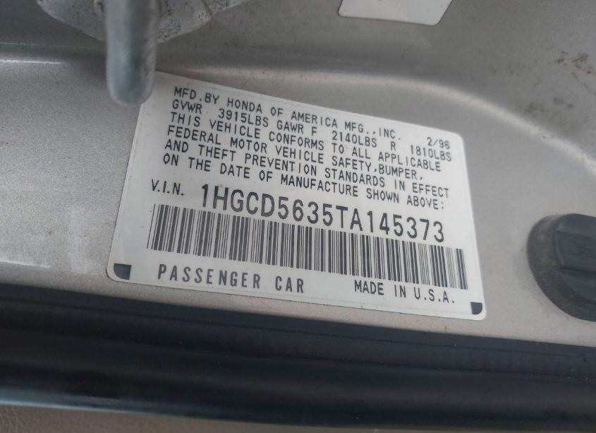 Photo 9 of 1996 Honda Accord LX/EX (VIN 1HGCD5635TA145373)