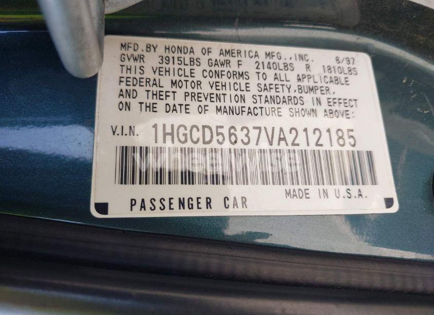 Photo 9 of 1997 Honda Accord LX (VIN 1HGCD5637VA212185)