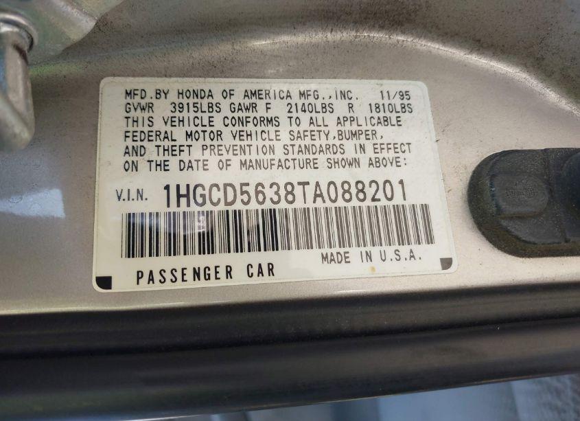 Photo 9 of 1996 Honda Accord LX/EX (VIN 1HGCD5638TA088201)