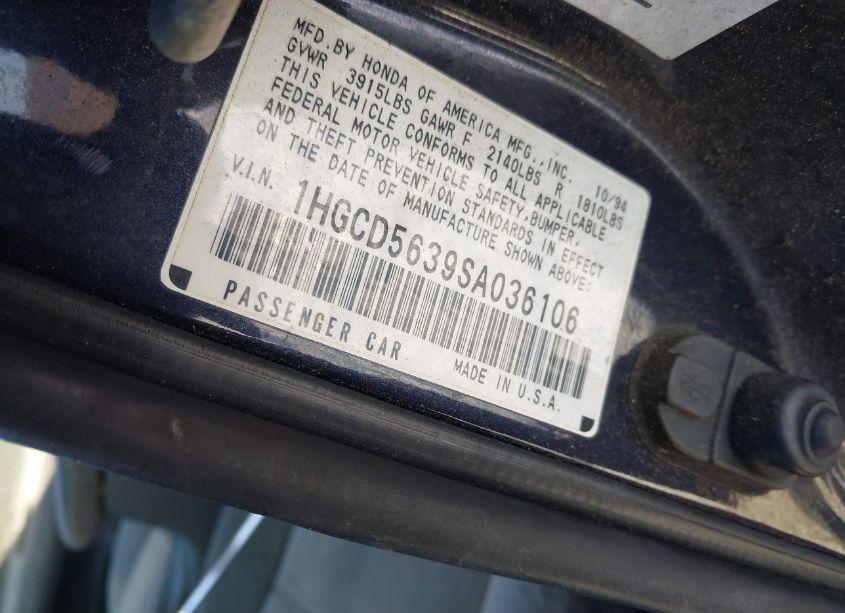 Photo 9 of 1995 Honda Accord LX/EX (VIN 1HGCD5639SA036106)