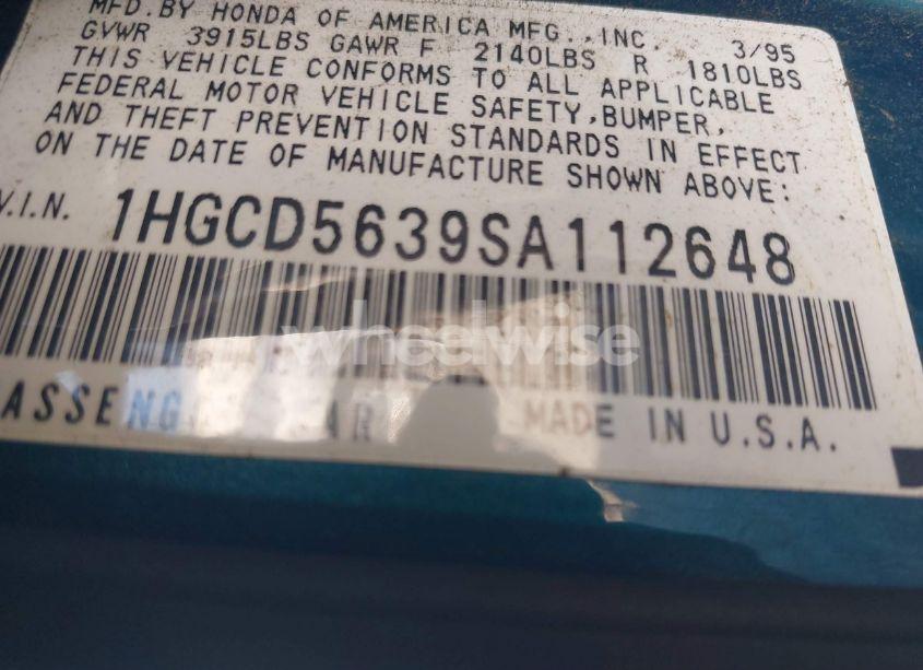 Photo 9 of 1995 Honda Accord LX/EX (VIN 1HGCD5639SA112648)