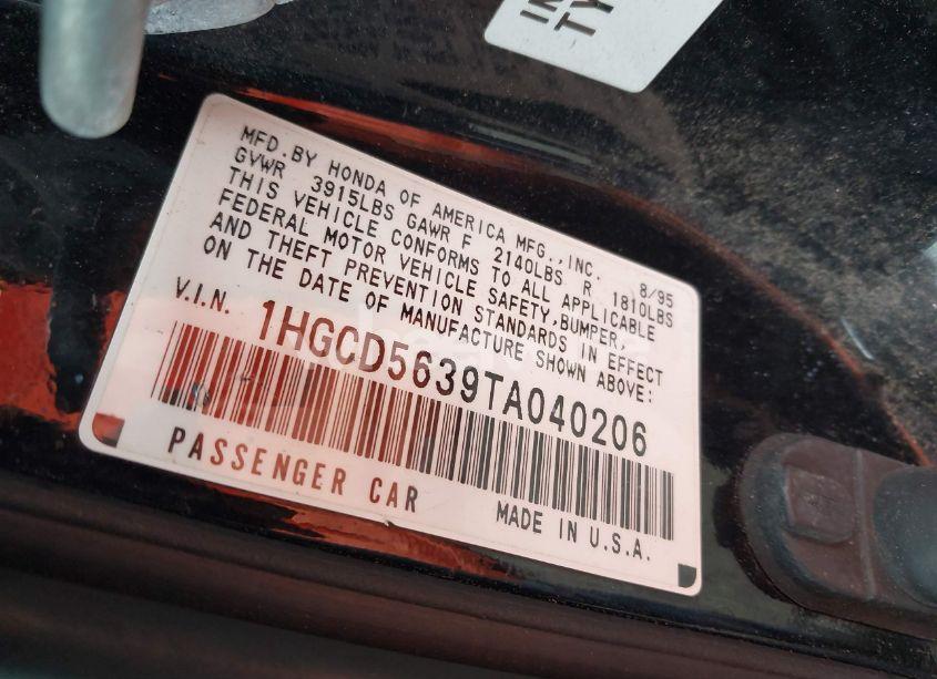 Photo 9 of 1996 Honda Accord LX/EX (VIN 1HGCD5639TA040206)