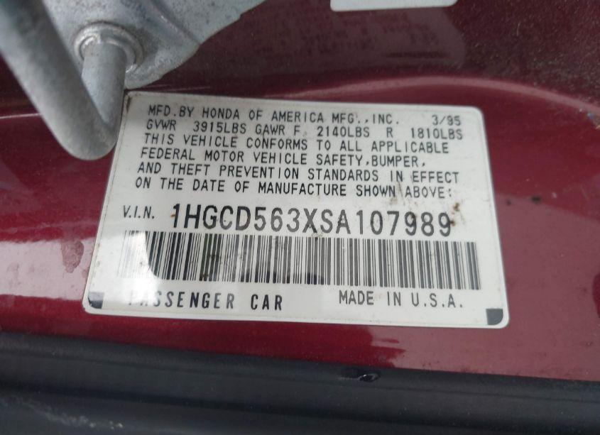 Photo 9 of 1995 Honda Accord LX/EX (VIN 1HGCD563XSA107989)