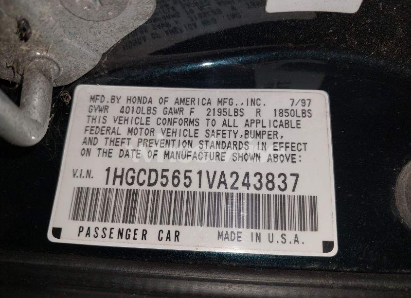 Photo 9 of 1997 Honda Accord EX (VIN 1HGCD5651VA243837)