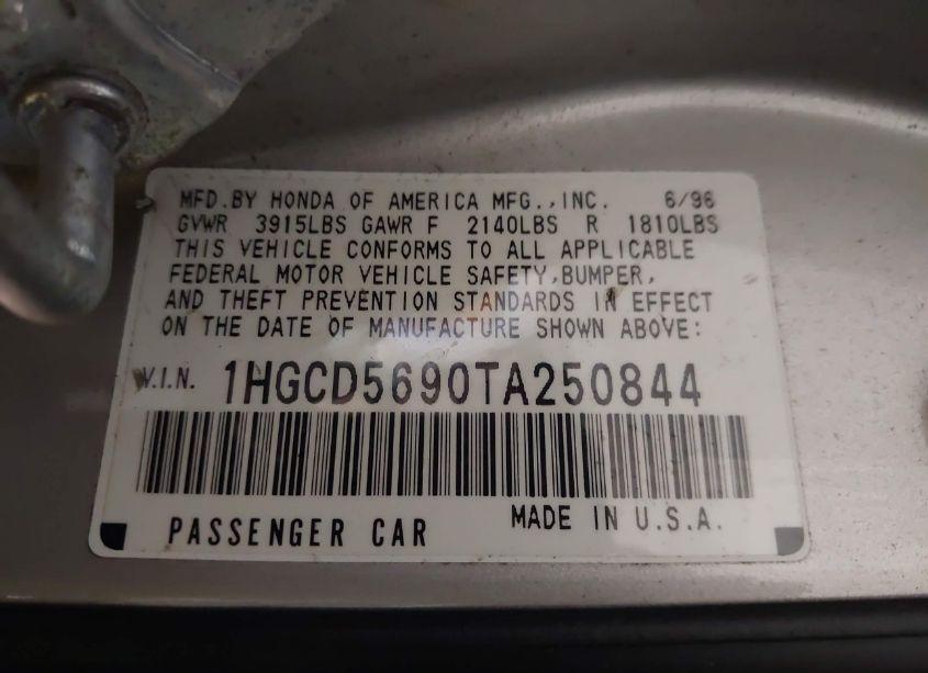 Photo 9 of 1996 Honda Accord VALUE (VIN 1HGCD5690TA250844)